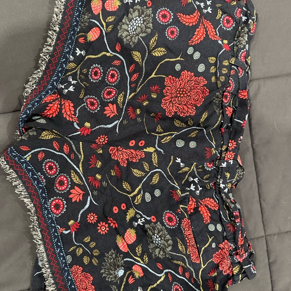 LOFT Black and Red High Waist Floral Shorts